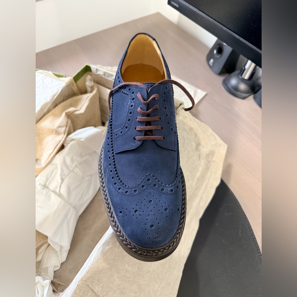 Gucci Men's Dark Blue Brogue Oxfords